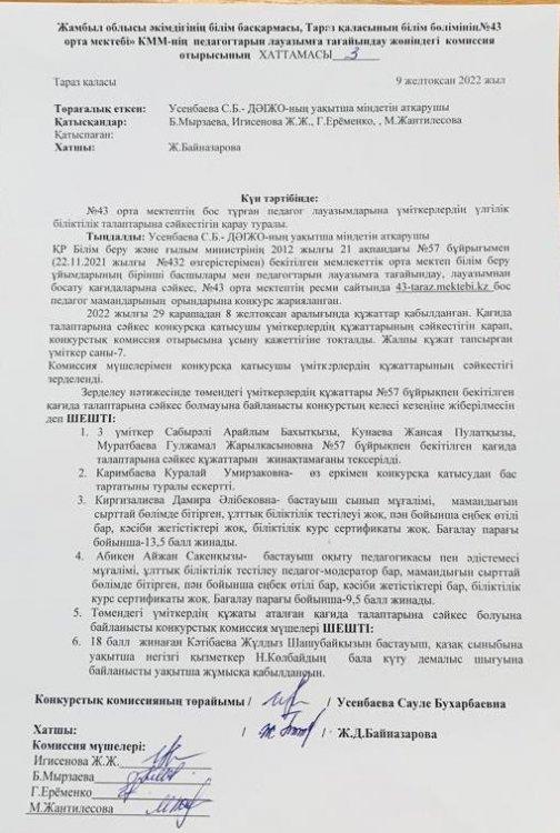 Уақытша бос тұрған лауазымына бастауыш пән мұғалімін қабылдау.