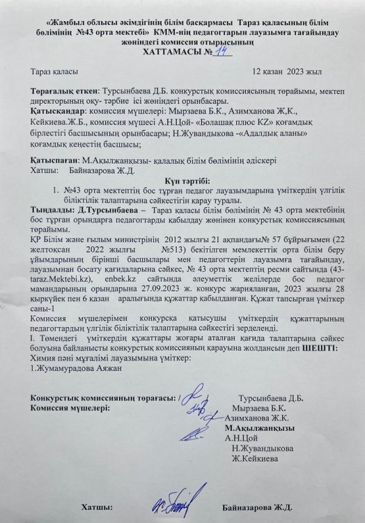 Химия пәні мұғалімі конкурсы қорытындысы