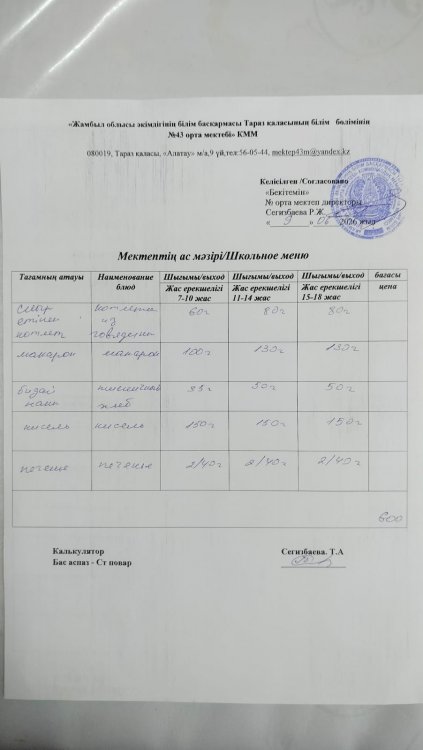 09.06.2026 ж тегін ыстық тамақтанатын білім алушылардың ас мәзірі.